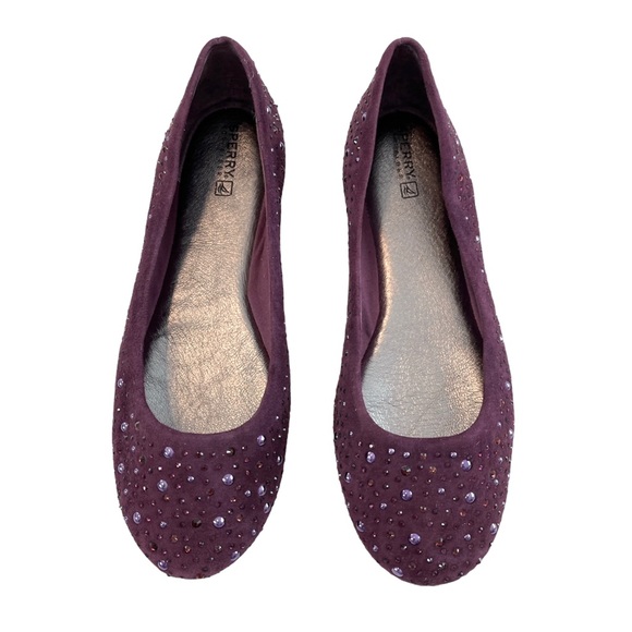 Sperry Suede Rhinestone Embellished Flat Shoes - Picture 2 of 13
